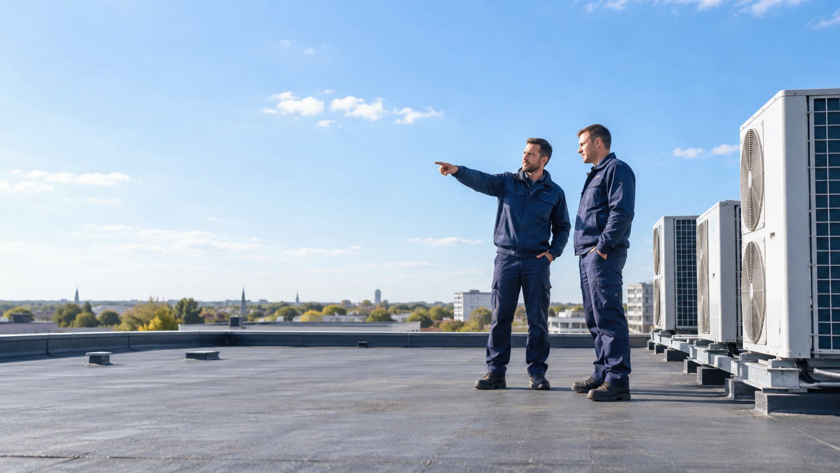 Instalator HVAC podczas montażu jednostki zewnętrznej klimatyzacji